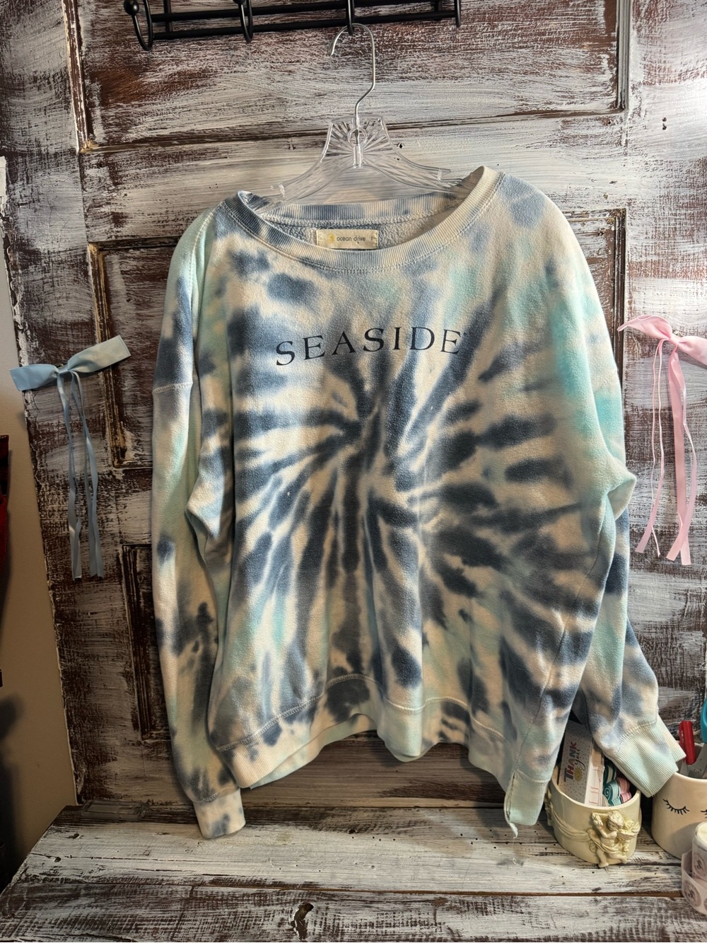 Ocean Drive SEASIDE Tie-Dye Crewneck Sweatshirt - Blue & White